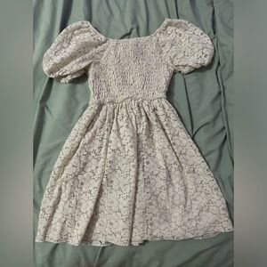 Size 10 girls vanilla dress with puff sleeves